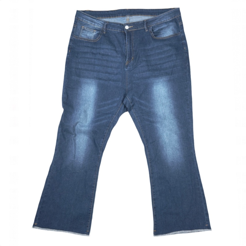 Ankle kick flare stretch jeans with raw hem